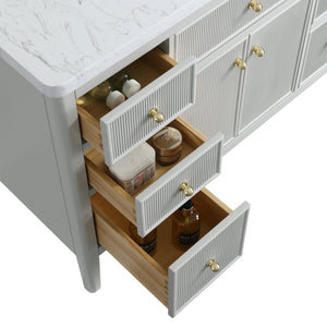 English Elm Fully Assembled 48" Grey Single Sink Bathroom Vanity with Solid Rubberwood, Carrara Top, Soft-Close Drawers W1826P308981