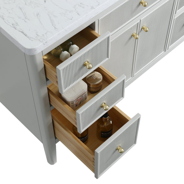 English Elm Fully Assembled 48" Grey Single Sink Bathroom Vanity with Solid Rubberwood, Carrara Top, Soft-Close Drawers W1826P308981