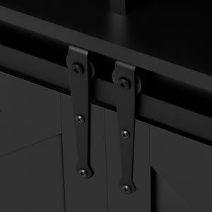 English Elm U_STYLE Farmhouse 59.3" Sideboard with Sliding Barn Doors, Mesh Panels, Open Shelves & Sturdy Top Black N711P347388B