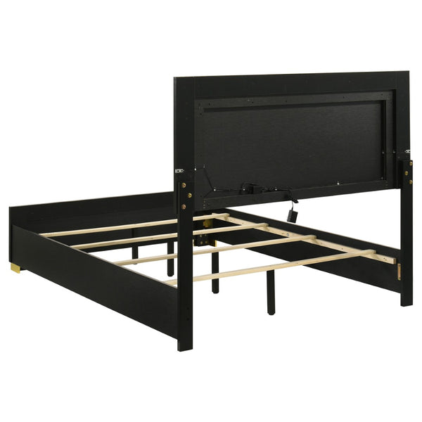 English Elm Jeremiah Art Deco Full Bedroom Set Glossy Black Gold Accents Led Headboard 5 Piece B062S01790