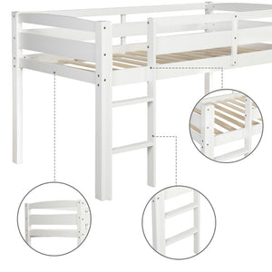 English Elm Twin Low Loft Bed Solid Pine Frame with Walnut Finish and Open Floor Space Below N708P340482K