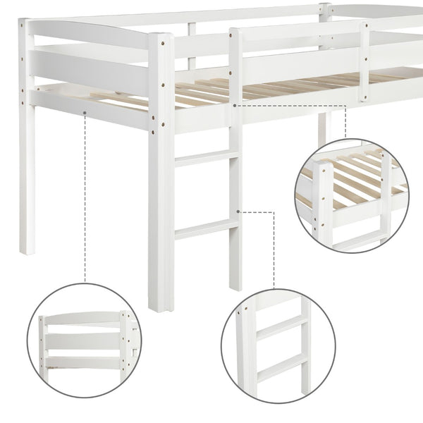 English Elm Twin Low Loft Bed Solid Pine Frame with Walnut Finish and Open Floor Space Below N708P340482K