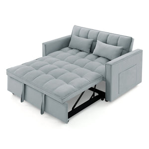 English Elm 54.33 Convertible Velvet Sofa Bed with Tufted Back, 3-Position Foldable Design, Includes 2 Pillows (Light Gray) W2353P351264