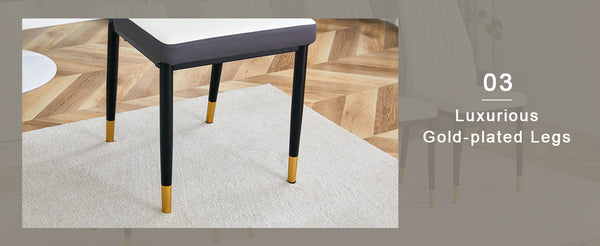 English Elm A 42-inch round dining set with stone top table and gold-plated stainless legs plus four PU chairs Gold 31 L x 19.5 W x 17.5 H W1512S00133