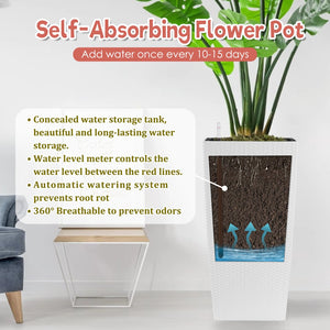 English Elm 30 Inch Tall Faux Rattan Planter Self Watering Outdoor Indoor Patio Garden Pot White W3213P325513