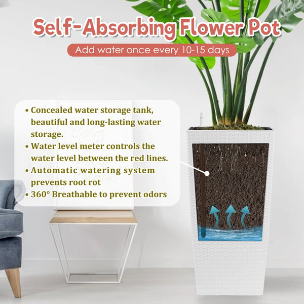 English Elm 30 Inch Tall Faux Rattan Planter Self Watering Outdoor Indoor Patio Garden Pot White W3213P325513
