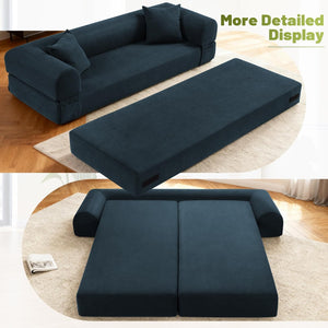 English Elm Convertible Corduroy Sleeper Sofa Queen Fold Out Bed with Dual Storage Pockets Navy Blue W3396P483181