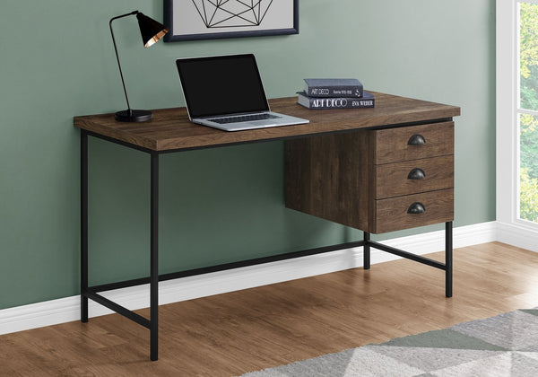 English Elm Computer Desk with Reclaimed Wood-Look Top, 3 Drawers, Compact 55" Workspace, Sturdy Metal Base Brown 60 L x 27 W x 6 H B2710P219792