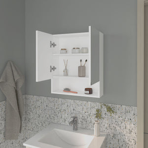 English Elm Lodge White Medicine Cabinet with Mirrored Doors, Open Shelves, Adjustable Storage for Small Baths B128P263726