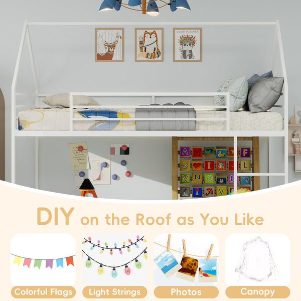 English Elm Metal Twin over Twin Bunk Bed Sturdy Heavy-Duty Frame with Silent Slats, 13" Guardrail & Ladder White W1935P330798