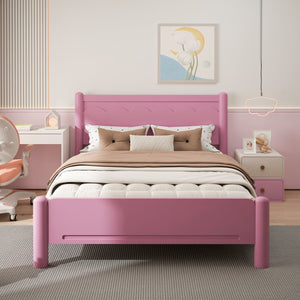 English Elm Queen Platform Bed Frame - Solid Rubberwood Construction, 10 Slats Support, No Box Spring Needed, Stylish Headboard and Under-Bed Storage Space Pink 63.39 L x 18.7 W x 4.53 H W1716S00024