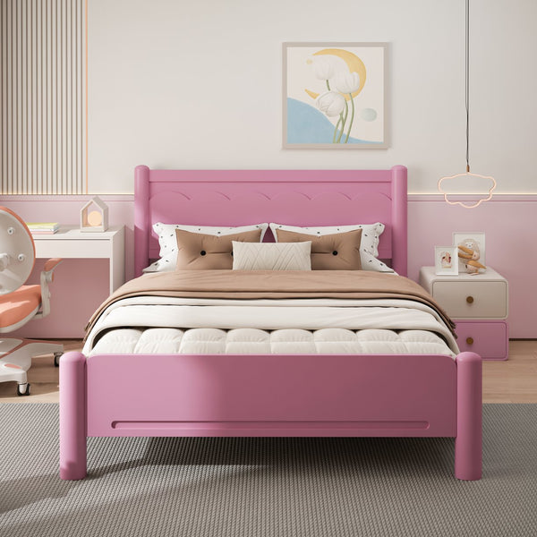 English Elm Queen Platform Bed Frame - Solid Rubberwood Construction, 10 Slats Support, No Box Spring Needed, Stylish Headboard and Under-Bed Storage Space Pink 63.39 L x 18.7 W x 4.53 H W1716S00024