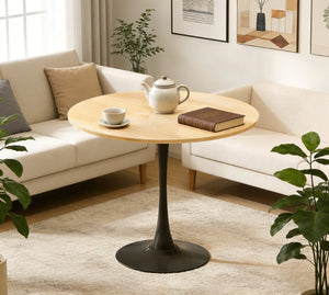 English Elm (natural Wood Tone) Round Mdf Dining Table Steel Tulip Base Mid Century Modern Small Space W2641P460057