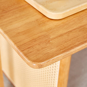 English Elm Chinese country retro solid dining table with imitation rattan legs, solid rubber frame, versatile desk Wood W1151P154592