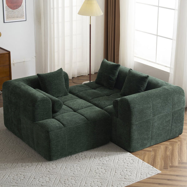 English Elm 101.2" Modern Sectional Sofa Full-Compressed Modular Couch with Deep Seating, Tufted Chenille Fabric, Pillows Included Green N719S001890F