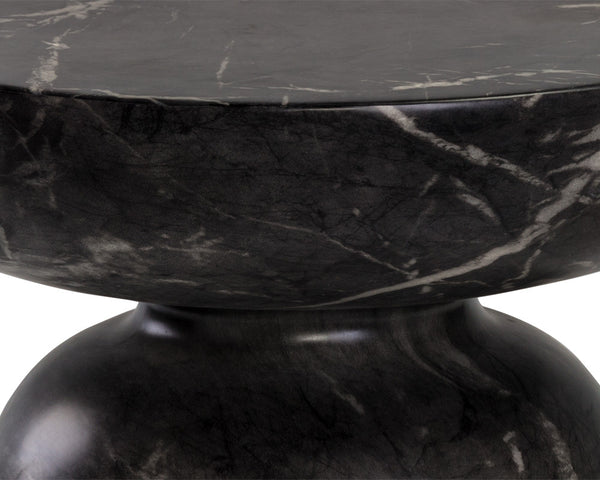 Sunpan Lucida End Table - Contemporary Concrete Design for Indoor and Covered Outdoor Spaces, Unique Style Marble Look / Black