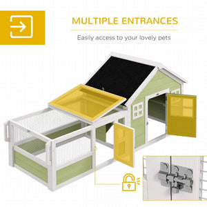 English Elm Pawhut Two Level Fir Wood Rabbit Hutch Outdoor Wheeled Bunny Home with Asphalt Roof W2225P173737