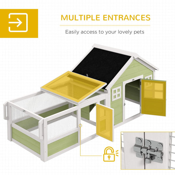 English Elm Pawhut Two Level Fir Wood Rabbit Hutch Outdoor Wheeled Bunny Home with Asphalt Roof W2225P173737