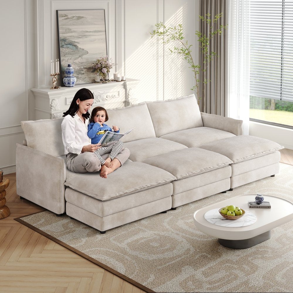 English Elm Corduroy 3-Seater Oversized Cloud Sofa With Movable Footrests - Deep, Cozy Seating For Any Space W834S00442