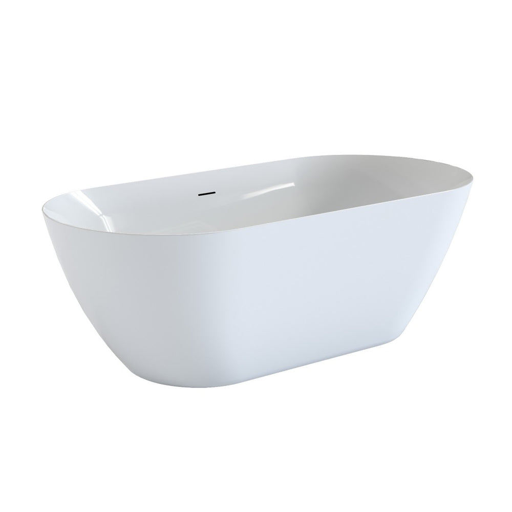English Elm 63" Oval Freestanding Soaking Tub Solid Surface Resin Spa Bathtub Glossy White W1920P386239