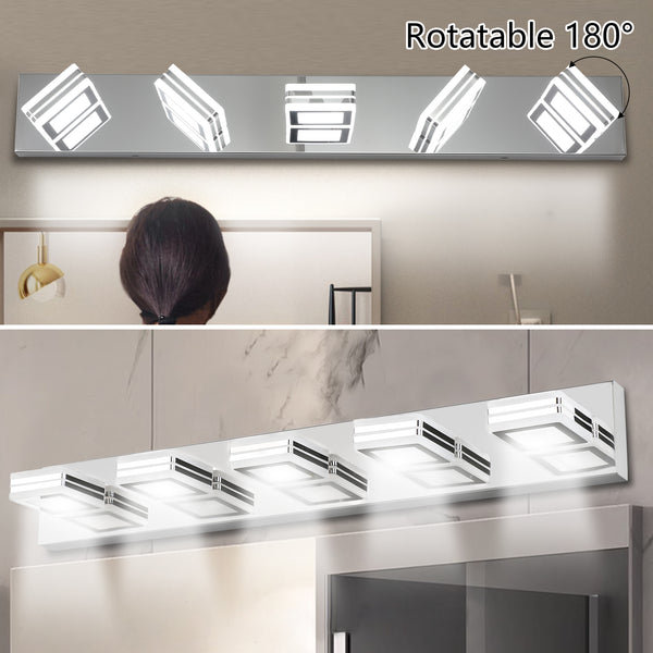 English Elm 32" Modern 5-Light LED Vanity Light with Square Acrylic Shades, Moisture-Resistant Metal Frame for Bathroom Mirror Chrome W2312P374880