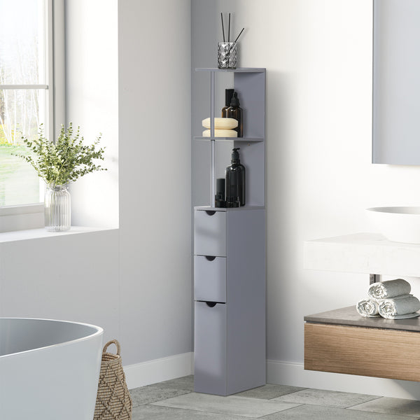 English Elm HOMCOM 54" Tall Bathroom Cabinet – Narrow Freestanding Linen Tower with Shelves, Drawers, Wall-Secure Gray W2225P173991