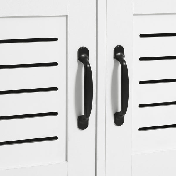 English Elm HOMCOM Modern Entryway Hall Tree with Shoe Bench, 5 Hooks, Slatted Cabinet & Shelf — White W2225P229395