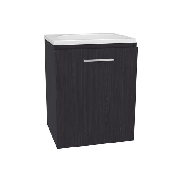 English Elm Bathroom Sleek Single-Door Vanity with Integrated Sink — Modern Minimalist Engineered Wood Storage, Durable & Eco-Friendly Black 24.4 L x 20.4 W x 11.02 H B097P296813