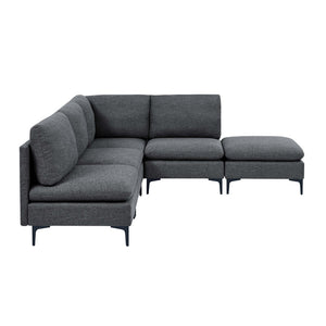English Elm Linen Upholstered Sectional Sofa with Black Metal Legs Mid-century Modern Living Room Dark Gray B2748S00109