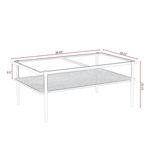 English Elm Coffee Table Set Of 3 With Gray Tempered Glass & Mdf Shelf - Modern Living Room End Tables W241S00041