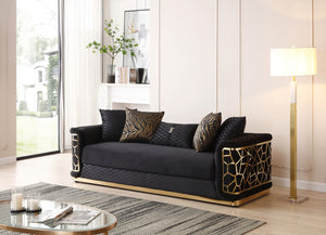 English Elm Talia Sofa with Kiln-Dried Hardwood Frame, Patterned Accents & Gloss Brass Trim for Modern Living Room Black 35 L x 26 W x 92 H B078P301559