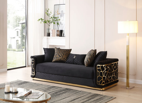 English Elm Talia Sofa with Kiln-Dried Hardwood Frame, Patterned Accents & Gloss Brass Trim for Modern Living Room Black 35 L x 26 W x 92 H B078P301559