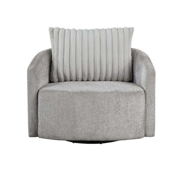 English Elm Modern Francine Swivel Chair in Soft Gray Chenille with Plush Corduroy Back Pillow, 360° Comfort B011P256605