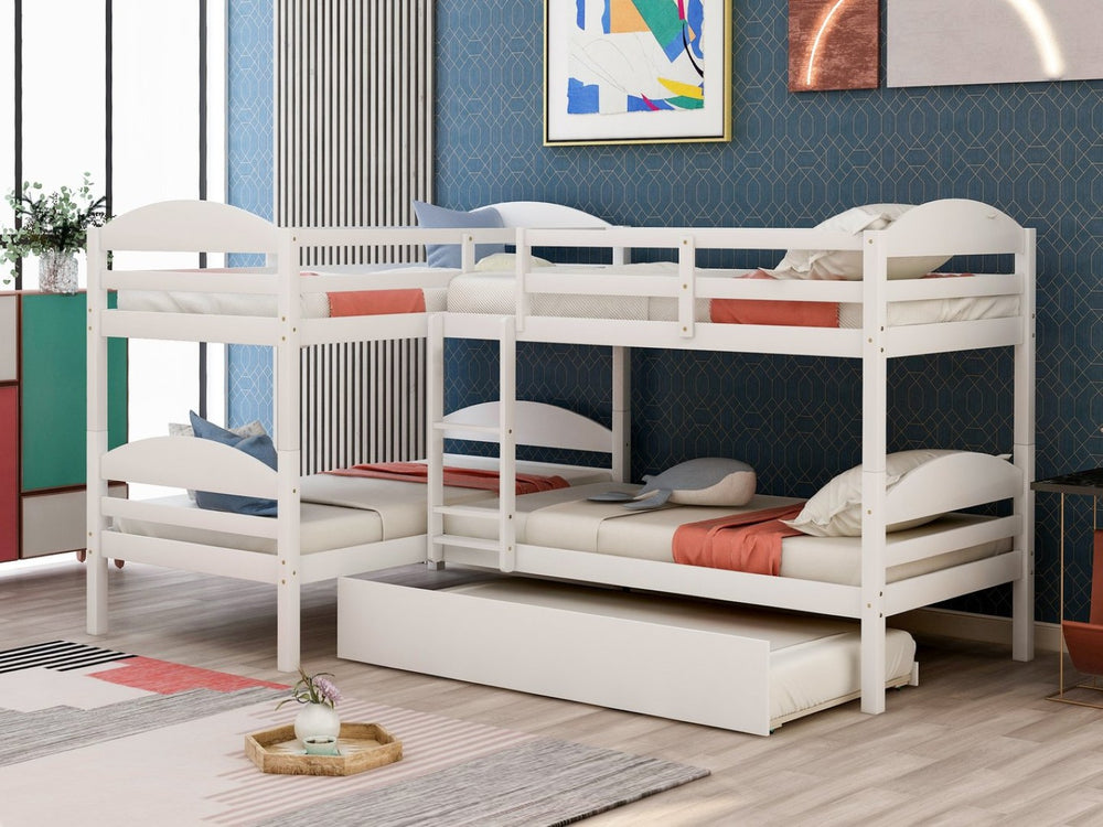 English Elm Twin L-shaped Mission Bunk with Trundle Sleeps Five Solid Pine Kids Room Bed LT000024AAK