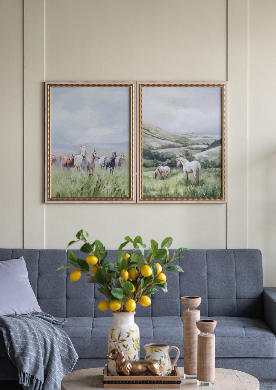 English Elm 23.6x31.5" Multicolored Canvas Prints Set of 2 – Serene Horse Countryside Art for Living Room Accent Decor W2078P318071