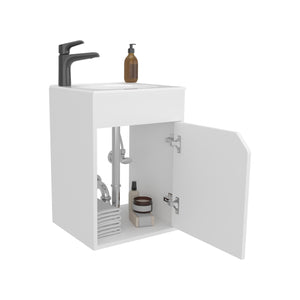 English Elm Bethel Floating Wide One-Door Vanity 15.7" Wall-Mounted Resin Sink White Compact Modern Storageဒီ B200P335301