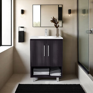 English Elm Texas Wenge Freestanding Bathroom Vanity Cabinet with Double Doors, Open Shelf, Elevated Base for Sink Installation and Organized Storage B128P375288