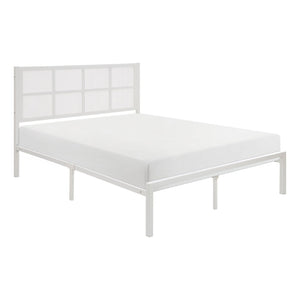 English Elm 1pc Eastern King Platform Bed White Metal Faux Cane Headboard Coastal Bedroom B011P214038