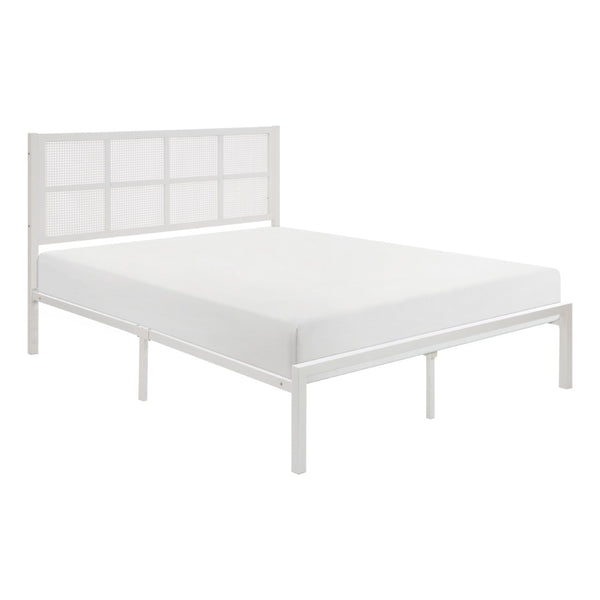 English Elm 1pc Eastern King Platform Bed White Metal Faux Cane Headboard Coastal Bedroom B011P214038