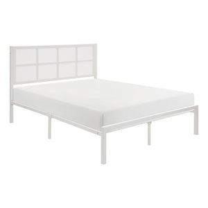 English Elm 1pc Queen Platform Bed Sanibel Metal Frame with Faux Cane Headboard Dark Finish Coastal Chic Design White 66 L x 25 W x 3.75 H B011P214036