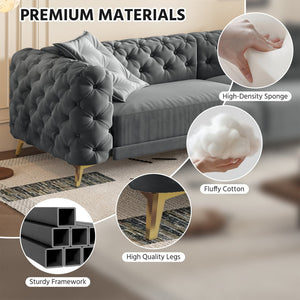 English Elm 97.6" Oversized Velvet Chesterfield Sleeper Sofa Floral Tufted Roll Arm Living Room Couch Dark Grey W1885S00411
