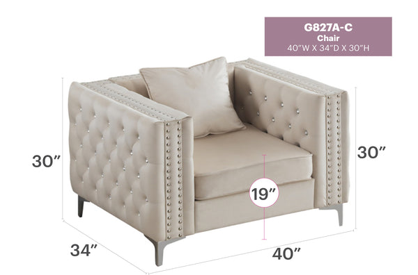 English Elm Glory Velvet Tufted Accent Chair with Faux Diamond Buttons, Spacious 30"H x 40"W Comfort Design Ivory 39.8 L x 33.9 W x 24.8 H B078108458