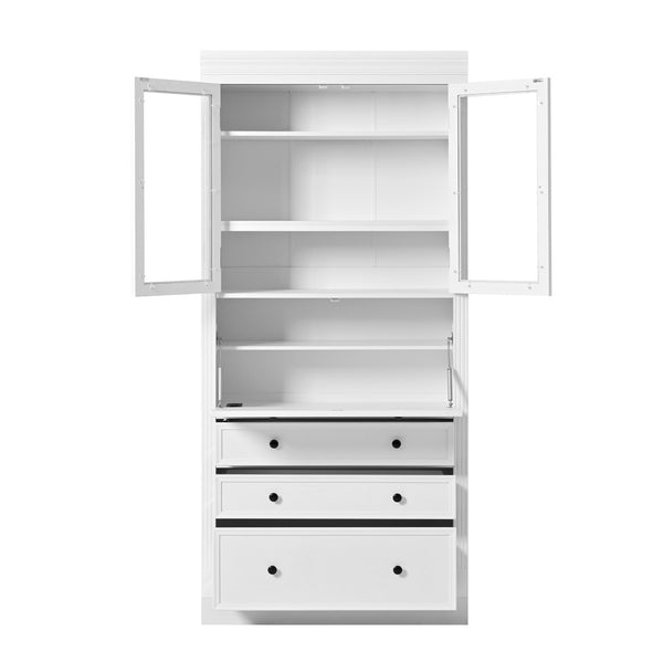 English Elm Topmax Shaker Pantry Cabinet with Drawers Power Outlet and Glass Doors SP000094AAK