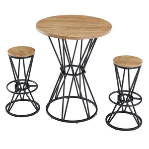 English Elm Single Package Industrial Bar Set Round Mdf Top with Metal Frame Seats 2 for Kitchen Black,Wood W1151P434793