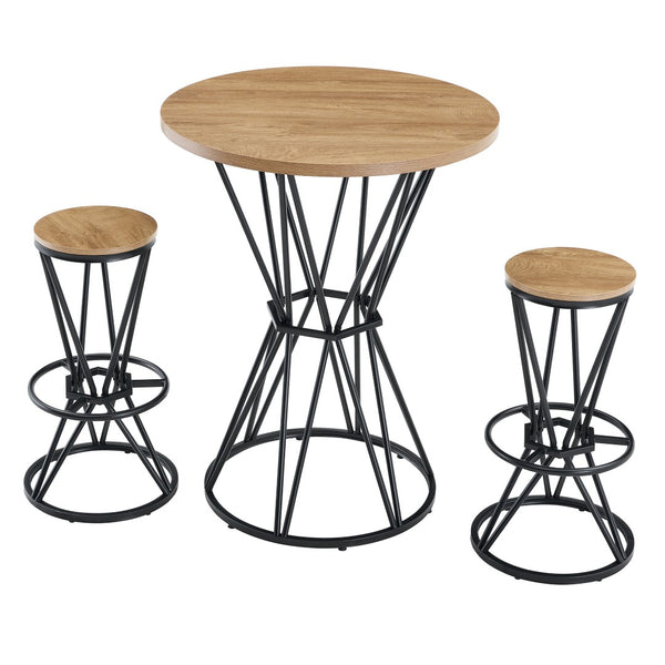 English Elm Single Package Industrial Bar Set Round Mdf Top with Metal Frame Seats 2 for Kitchen Black,Wood W1151P434793