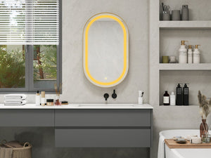 English Elm Oval LED Medicine Cabinet Mirror with Golden Frame, Wall-Mounted, Magnetic Accessories & 2 Glass Shelves W688P210779