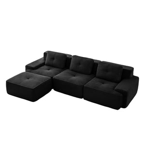 English Elm 117" L-Shaped Modular Sectional Sofa In Black - Soft Corduroy, Deep Seats, Movable Ottoman, No Assembly! W714S01477