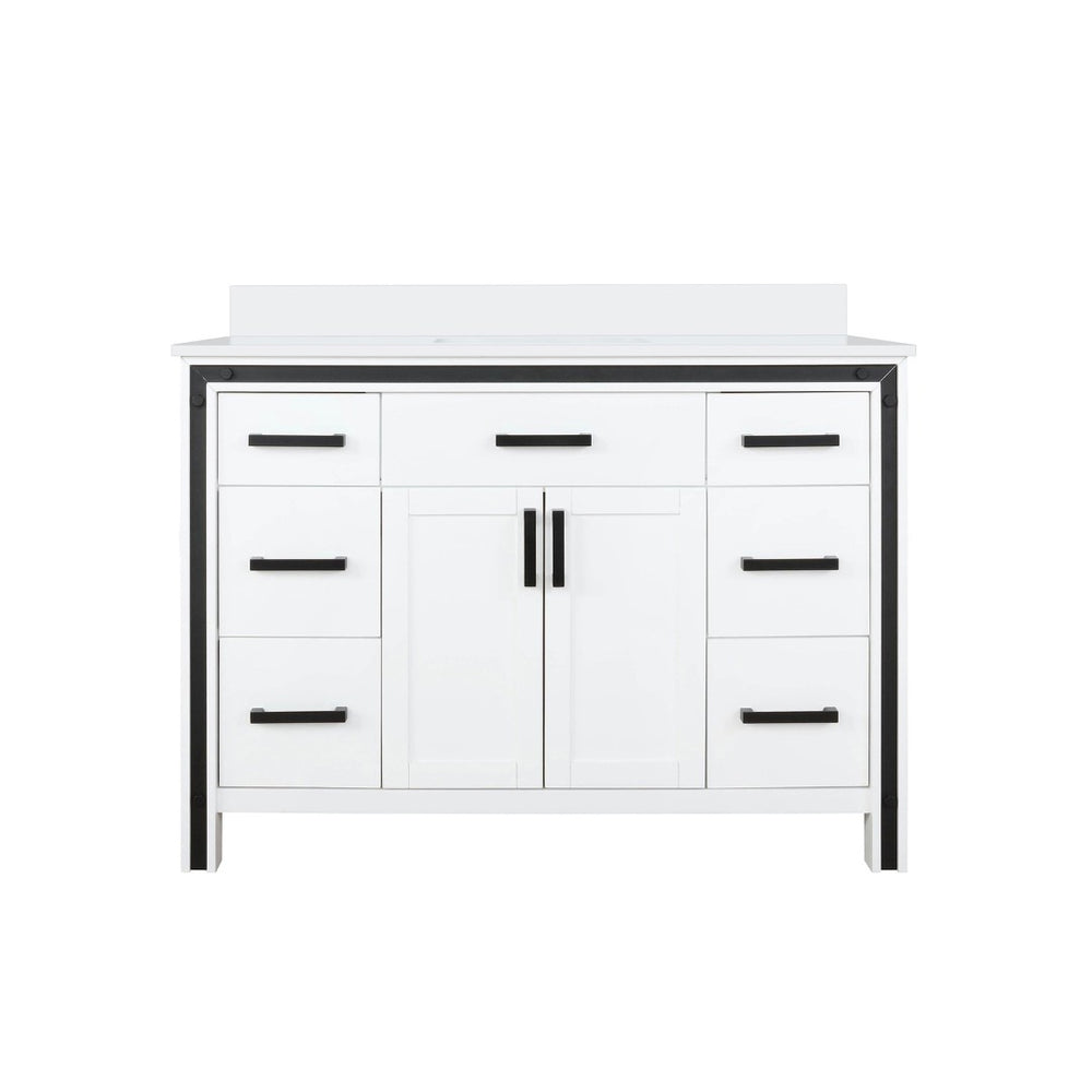 English Elm White Bath Vanity 48" W With Elegant White Quartz Top, Soft-Close Drawers & Ample Storage Options B2731P260600-GIGA