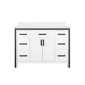 English Elm White Bath Vanity 48" W With Elegant White Quartz Top, Soft-Close Drawers & Ample Storage Options B2731P260600-GIGA