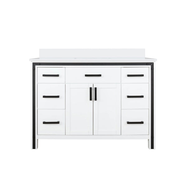 English Elm White Bath Vanity 48" W With Elegant White Quartz Top, Soft-Close Drawers & Ample Storage Options B2731P260600-GIGA